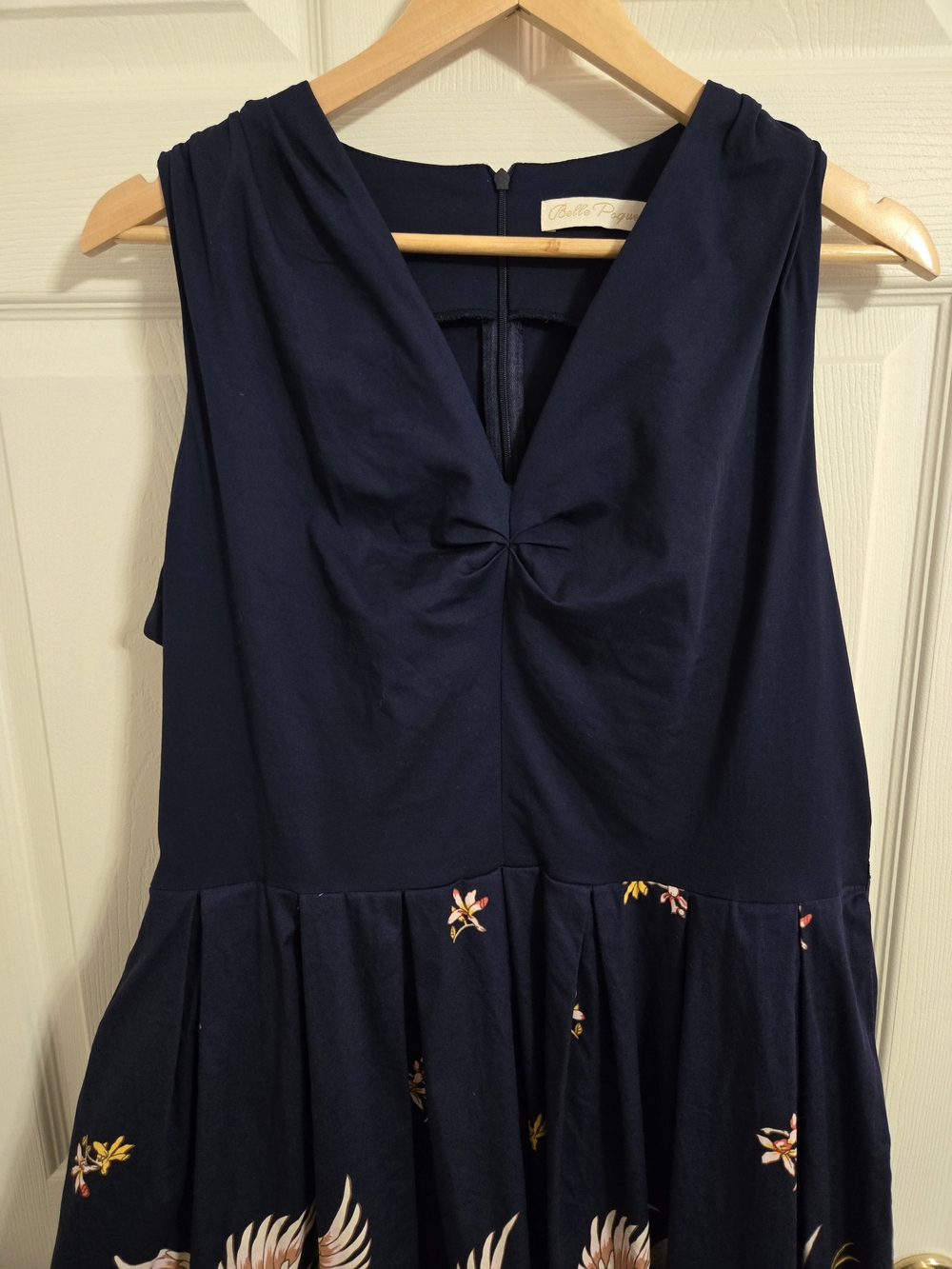 Navy Sleeveless Crane Bird Print Fit-and-Flare Dress Pin Up Size 2XL - Picture 5 of 8